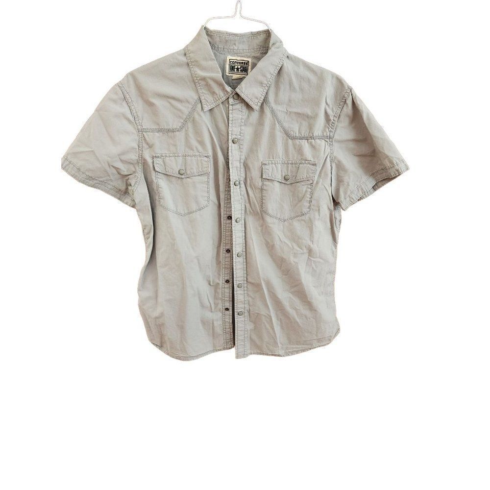Converse Short Sleeve Button Down down Gray Shirt in Large
